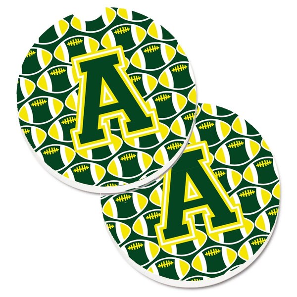 Carolines Treasures Letter A Football Green and Yellow Set of 2 Cup Holder Car Coaster CJ1075-ACARC - main